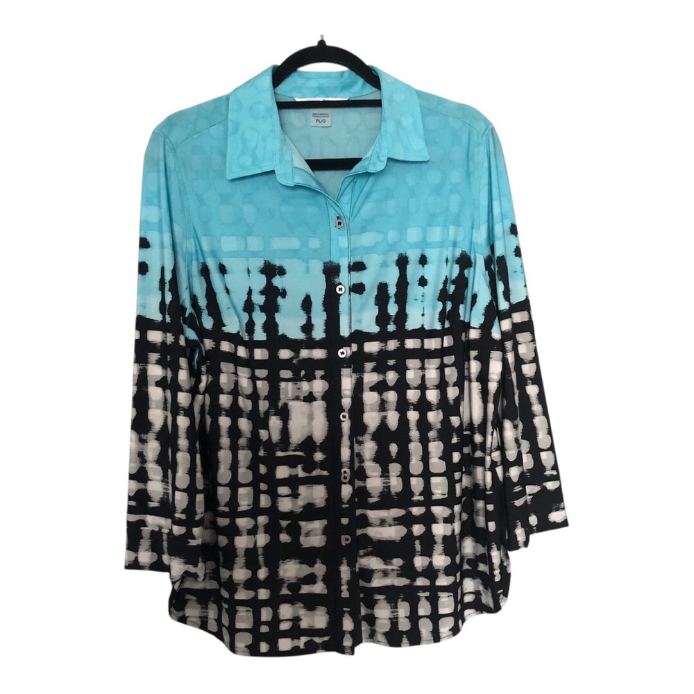 Peter Nygard Turquoise and Black Button Down Shirt Size PL/G